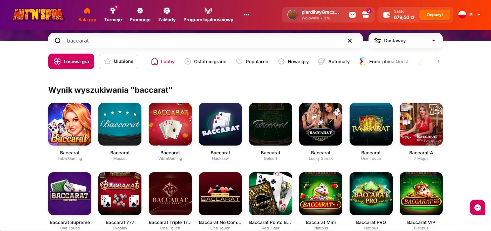 różne wersje Baccarata